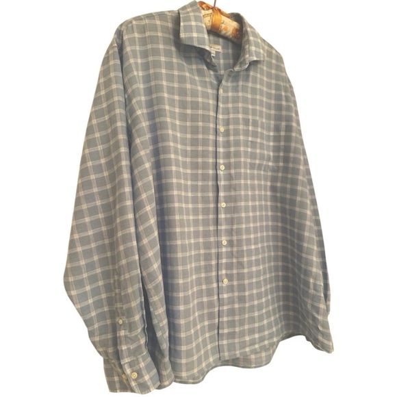 Peter Millar Mens Linen Blend Button Up Shirt Blue White Plaid Size XXL Preppy - Picture 2 of 7